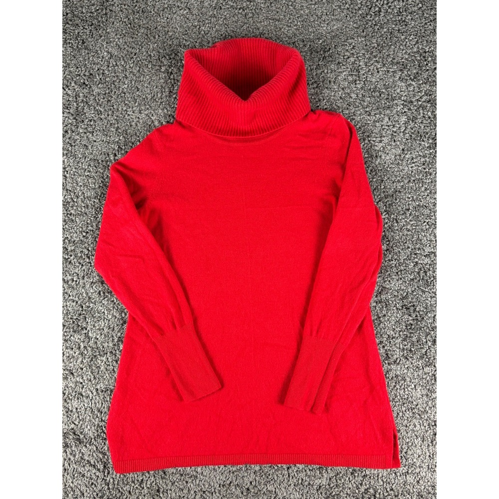 Talbots Red Pure Cashmere Turtleneck Sweater Womens Size Medium Ribbed Knit